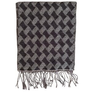 Retreat Cashmere Feel Black and Gray Woven Scarf with Fringe
